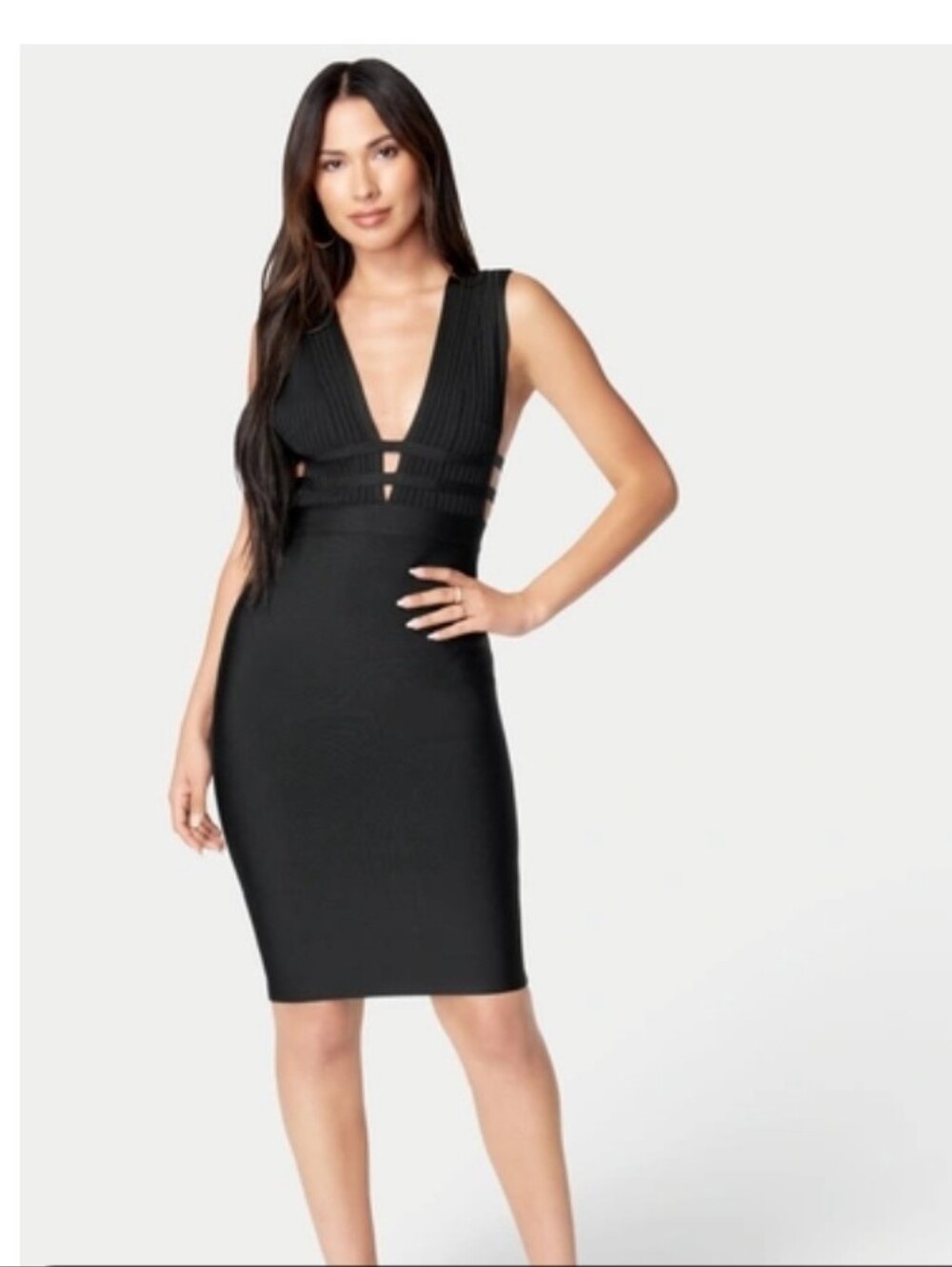 bebe Black Plunging V-Strap Midi Dress - Picture 1 of 3